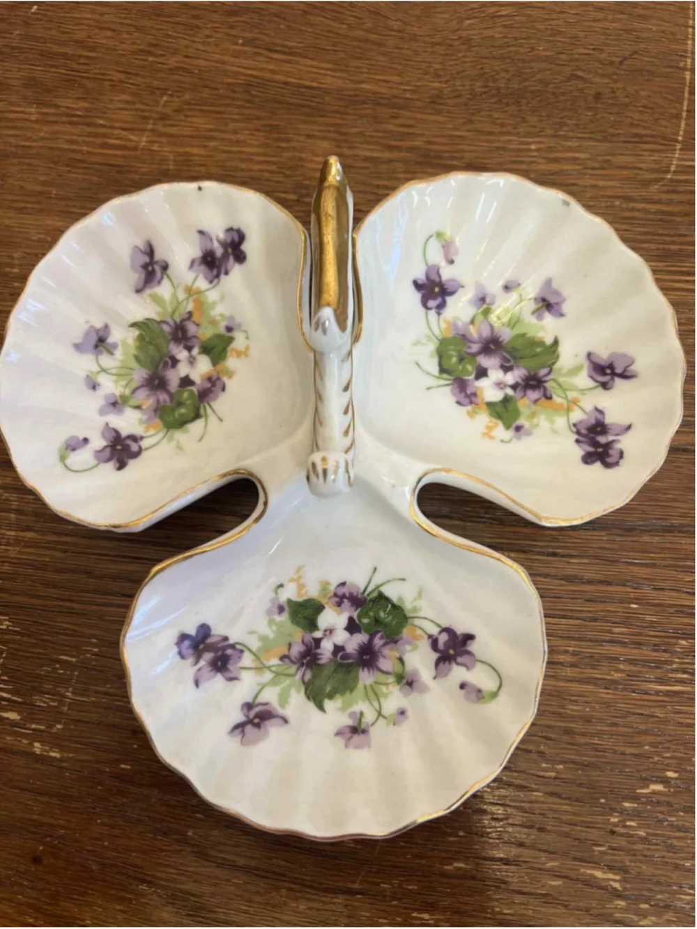 Norcrest Fine China Sweet Violet 3 Section Clover Dish Handle Vintage Japan